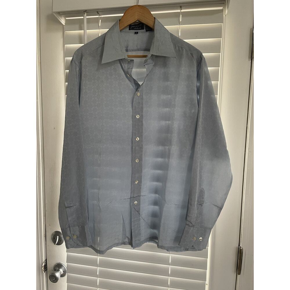 Givenchy For Chess Silk Feel Polyester Light Blue Dance Disco Shirt Size Large